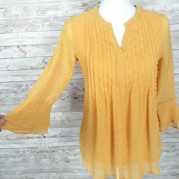 Charter Club Blouse PP Yellow Top Sheer Sleeve 562 - Picture 2 of 6